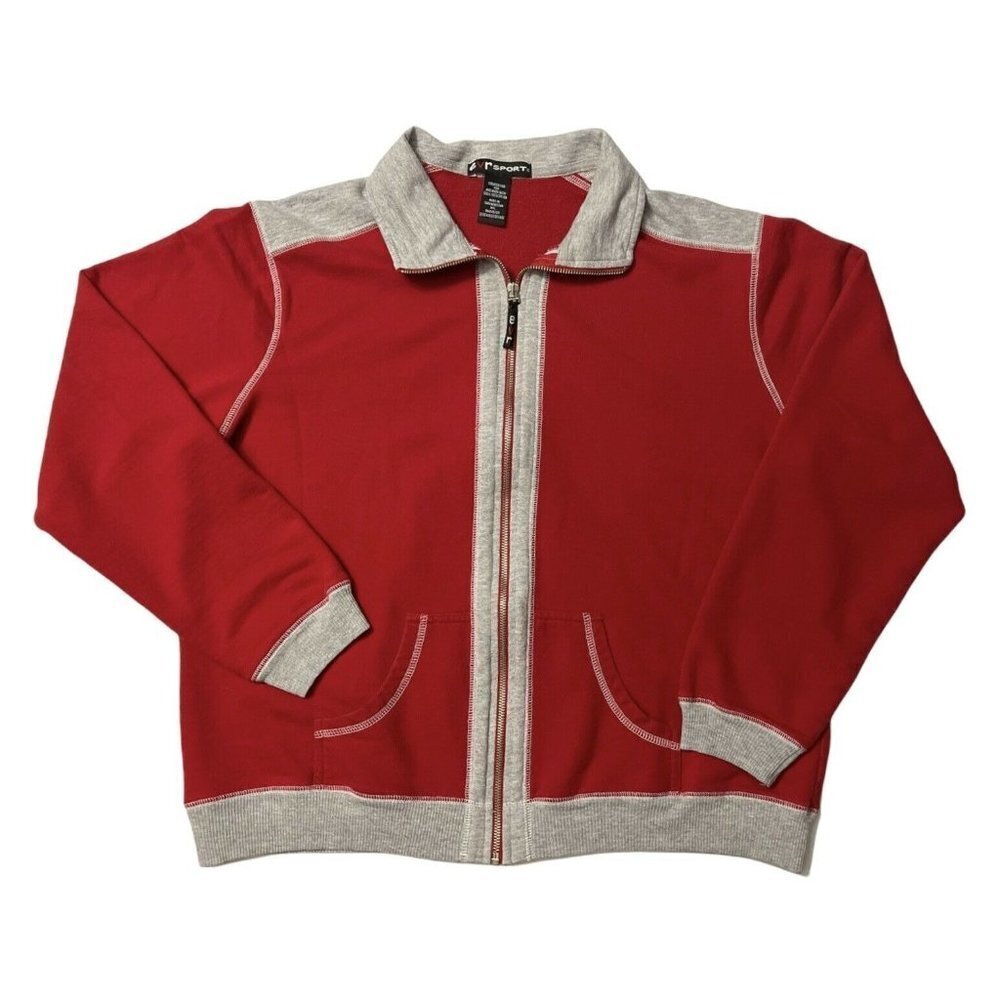 Vintage EVR SPORT Women's Zip Up Jacket 90's/y2k‎ 100% cotton X-Large Red & Grey